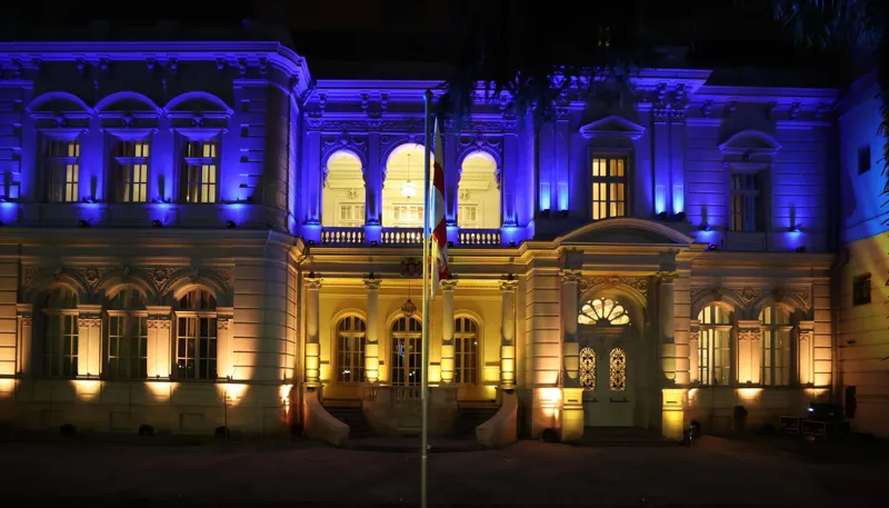 Presidential Palace lit up in colors of Ukrainian flag
