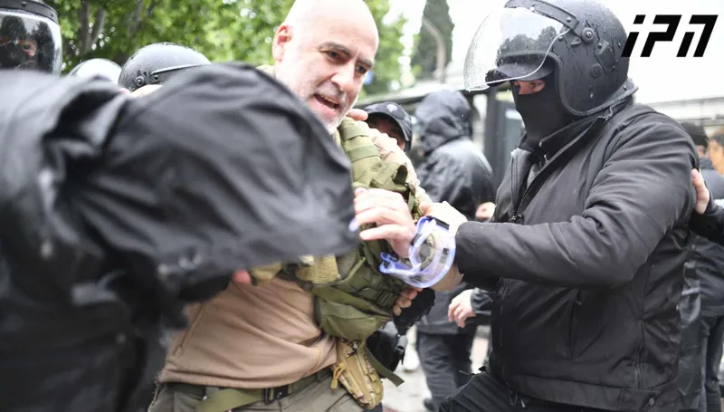 According to his wife, Davit Katsarava, a member of the "Anti-Occupation Movement", was arrested and beaten