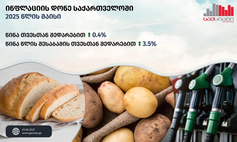 „საქსტატი“ – 2025 წლის მაისში, წინა თვესთან შედარებით, საქართველოში ინფლაციამ 0.4%, ხოლო წლიურმა ინფლაციამ 3.5% შეადგინა