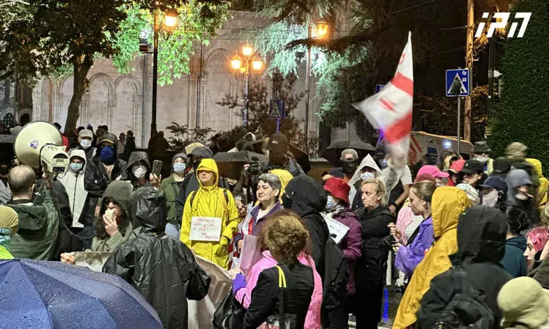 A protest rally is taking place on Rustaveli Avenue
