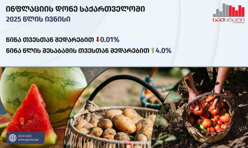 格鲁吉亚统计局：2025年6月，格鲁吉亚的通胀率为-0.01%，与上个月相比，而年度通胀率达到了4.0%。