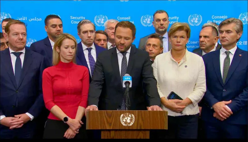 Margus Tsahkna reads joint statement by European Union and 50 countries, including Georgia, condemning violation of Estonian airspace by Russian fighter jets.