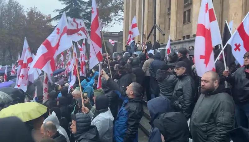 一个抗议集会正在议会附近举行，反对Eagle Hills项目。