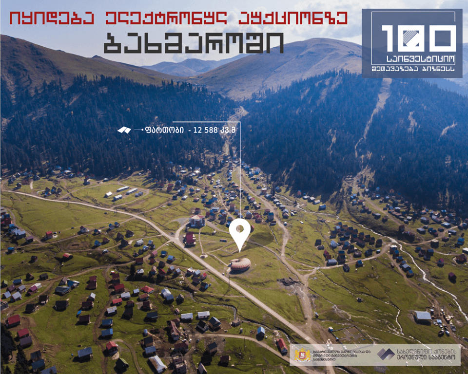 მთავრობა ბახმაროში 12 588 კვ.მ მიწის ფართობს 2 538 000 ლარად ყიდის