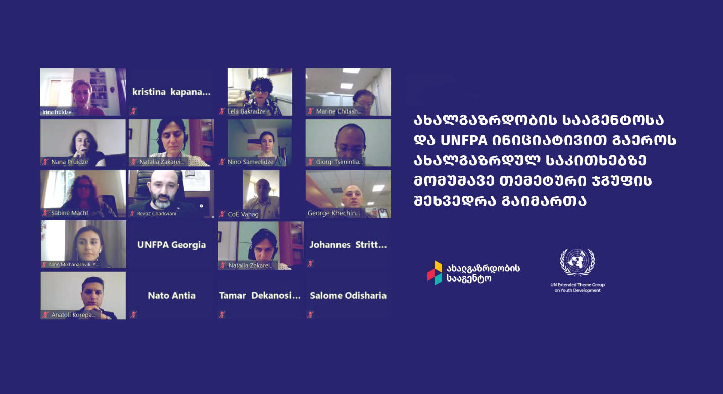 ახალგაზრდობის სააგენტოსა და UNFPA-ს ინიციატივით, გაერო-ს ახალგაზრდულ საკითხებზე მომუშავე თემატური ჯგუფის ონლაინ შეხვედრა გაიმართა