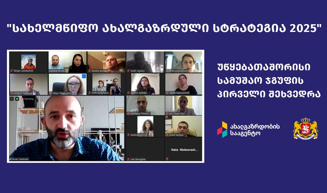 ახალგაზრდობის სააგენტომ ონლაინ ფორმატში, უწყებათაშორისი სამუშაო ჯგუფის პირველი შეხვედრა გამართა და „სახელმწიფო ახალგაზრდული სტრატეგია 2025" წარადგინა