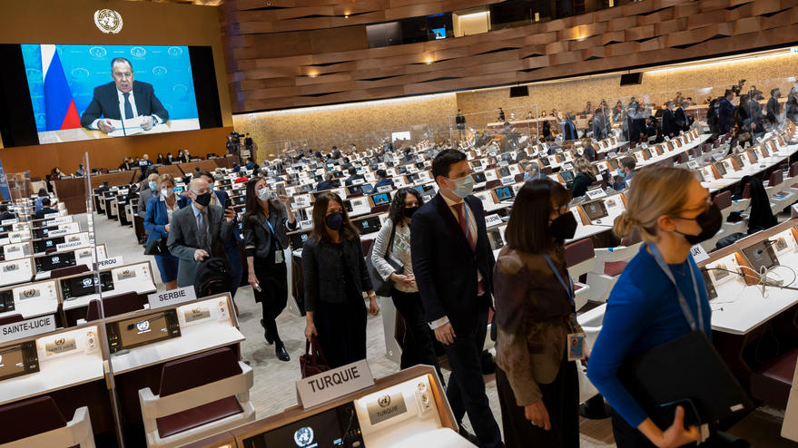 ჟენევაში, გაეროს განიარაღების კონფერენციაზე სერგეი ლავროვის ვიდეომიმართვისას ევროპელმა დიპლომატებმა პროტესტის ნიშნად დარბაზი დატოვეს