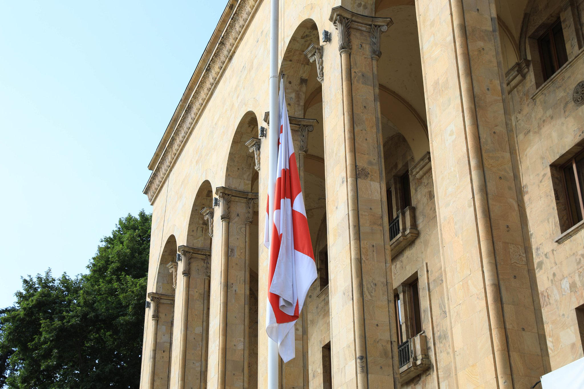 Flags of flying at half mast at buildings of state agencies