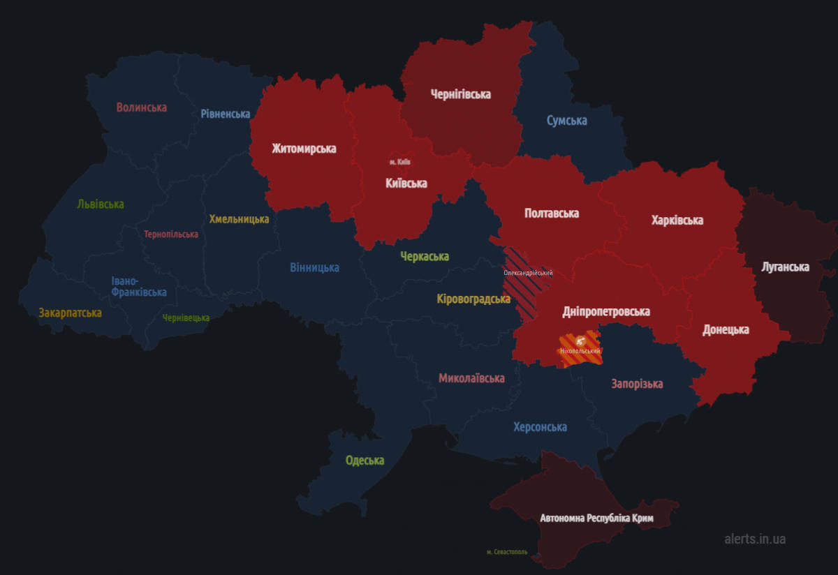 უკრაინის რამდენიმე ოლქში საჰაერო განგაში გამოცხადდა - ხმელნიცკში აფეთქებების ხმა ისმოდა