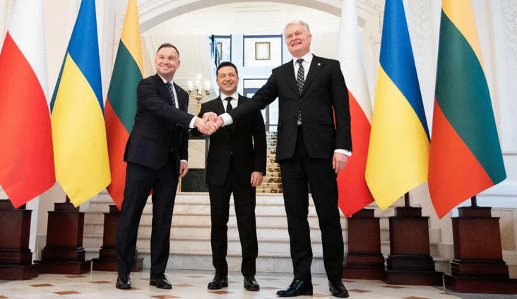 მედია - ვოლოდიმირ ზელენსკიმ, გიტანას ნაუსედამ და ანჯეი დუდამ ქვეყნებს შორის მარცვლეულის ექსპორტის გამო წარმოქმნილი კონფლიქტის საკითხი განიხილეს