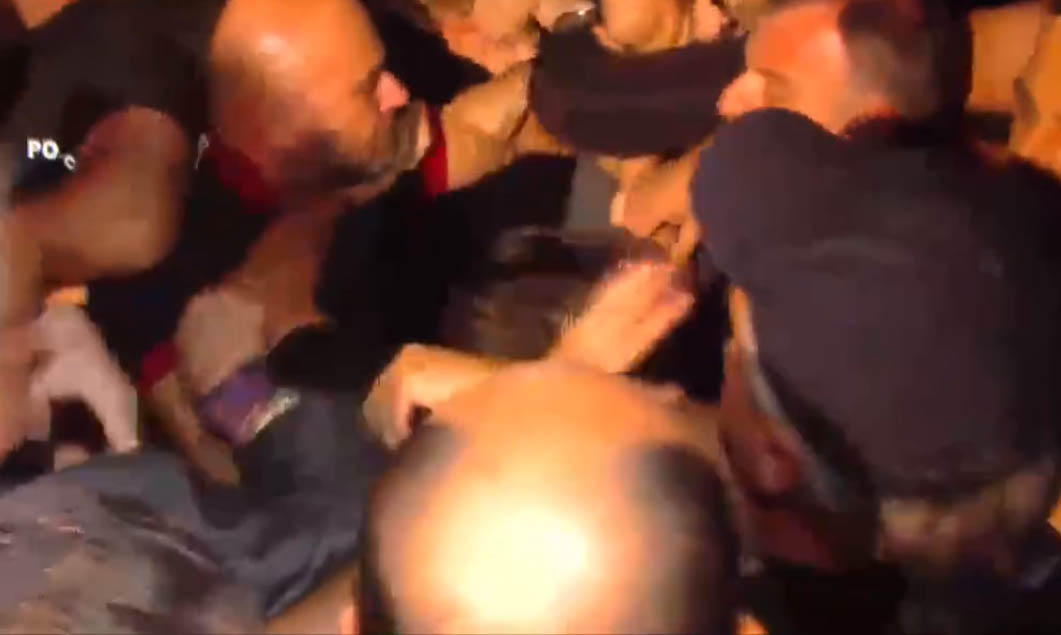 In Gldani, where National Movement member Irakli Edzgveradze was physically assaulted, there is a physical confrontation between law enforcement officers and party members