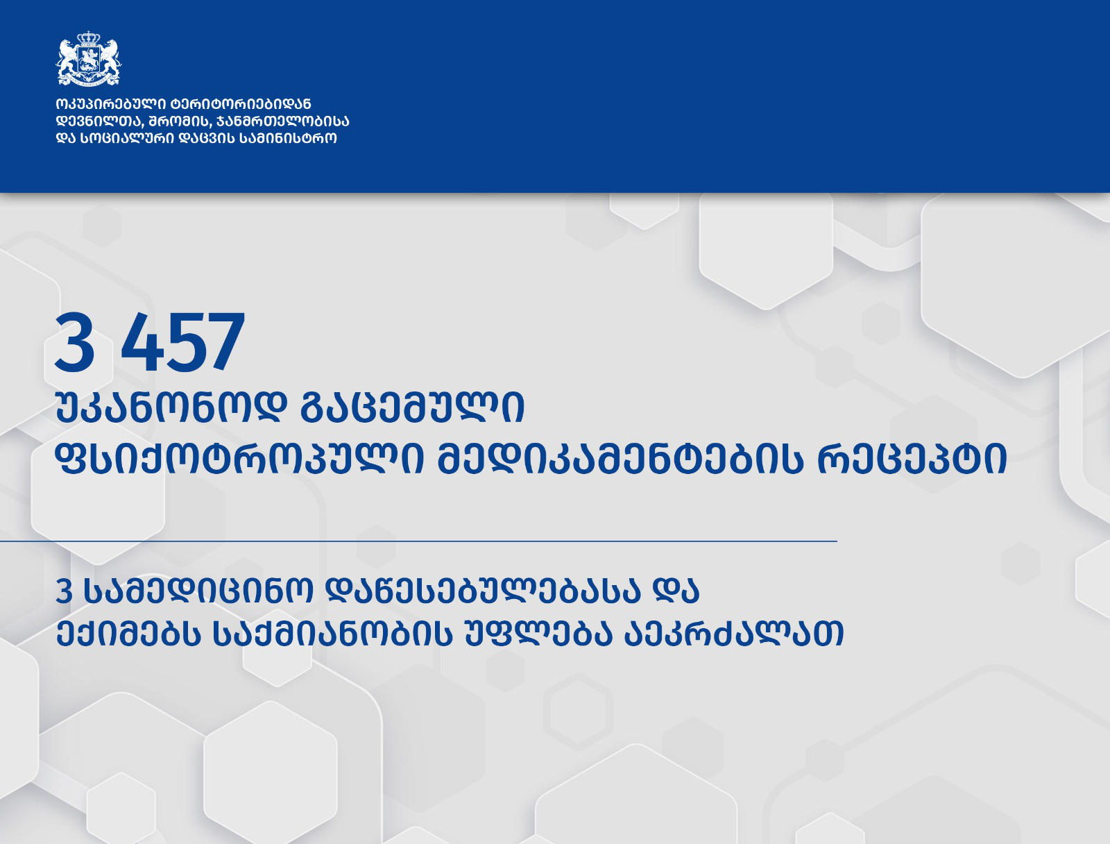 ფსიქოტროპული მედიკამენტის ათასობით რეცეპტის უკანონოდ გაცემის გამო სამ სამედიცინო დაწესებულებას და ექიმებს საქმიანობა აეკრძალათ