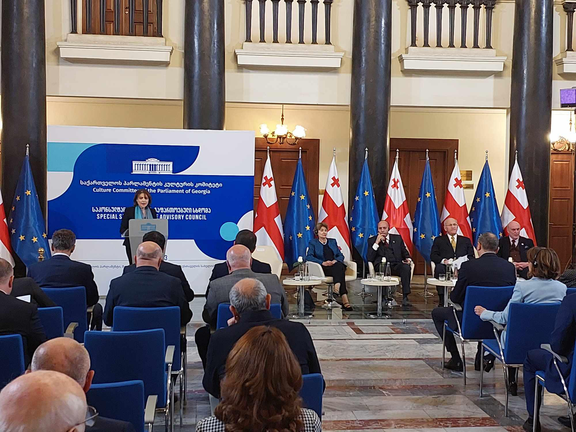 პარლამენტში კულტურის კომიტეტის საკონსულტაციო საბჭოს გაფართოებული სხდომა იმართება, რომელსაც დიპლომატიური კორპუსის წარმომადგენლები ესწრებიან