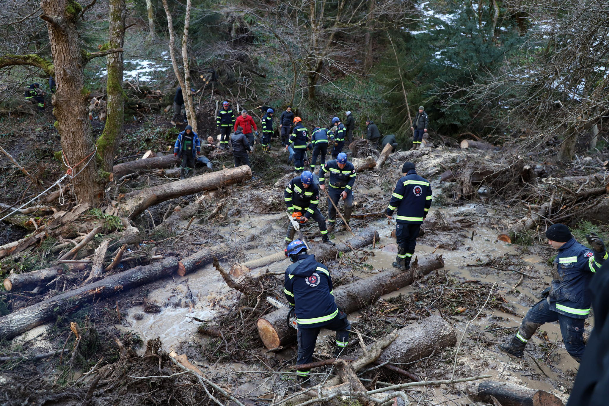 ხაშურში, სოფელ ტაშისკართან,  ფერდობიდან ღელეს მიმართულებით, მიწის მასა და ხეები ჩამოიშალა