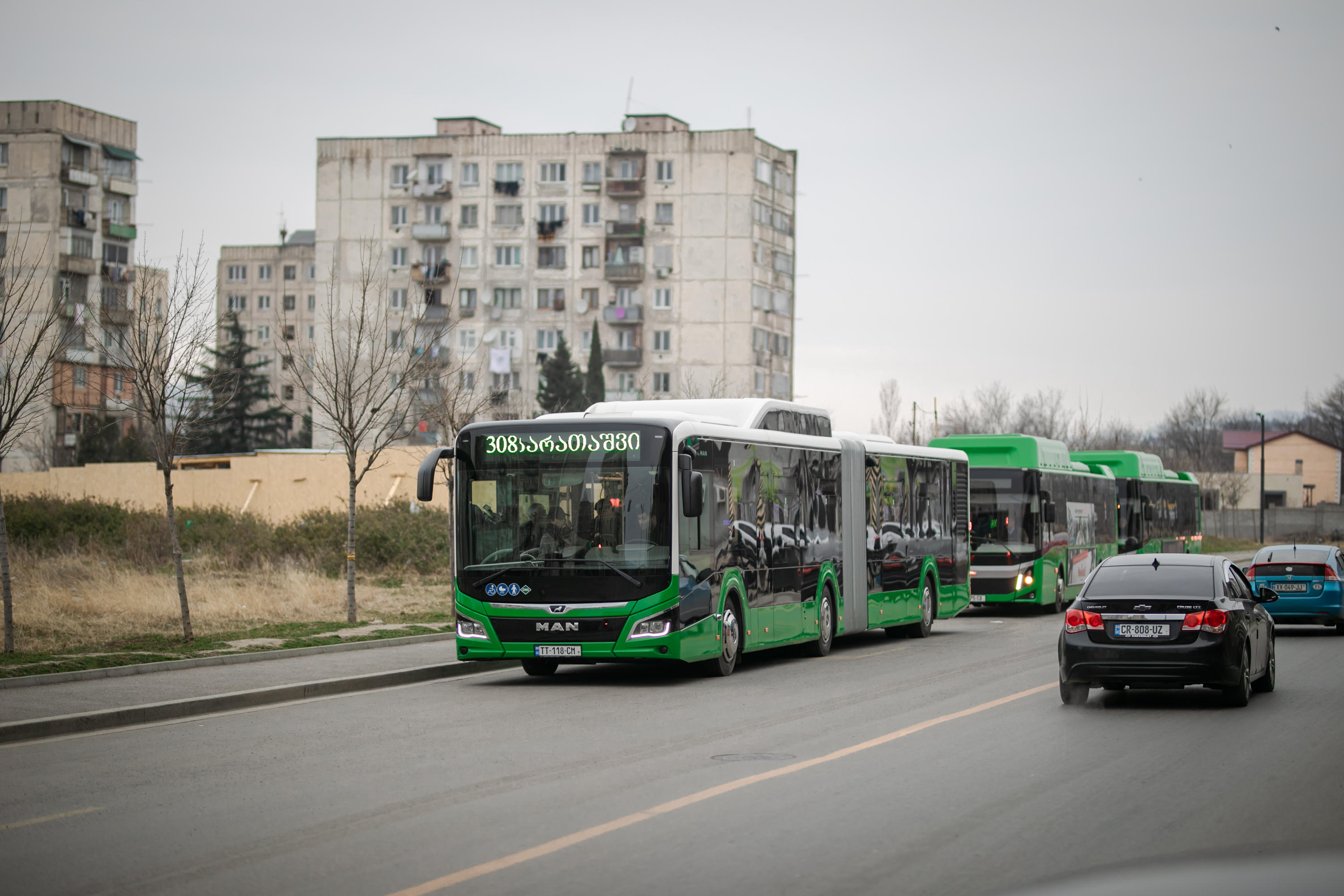 18-მეტრიანი ავტობუსებით N308 მარშრუტის მგზავრებიც გადაადგილდებიან