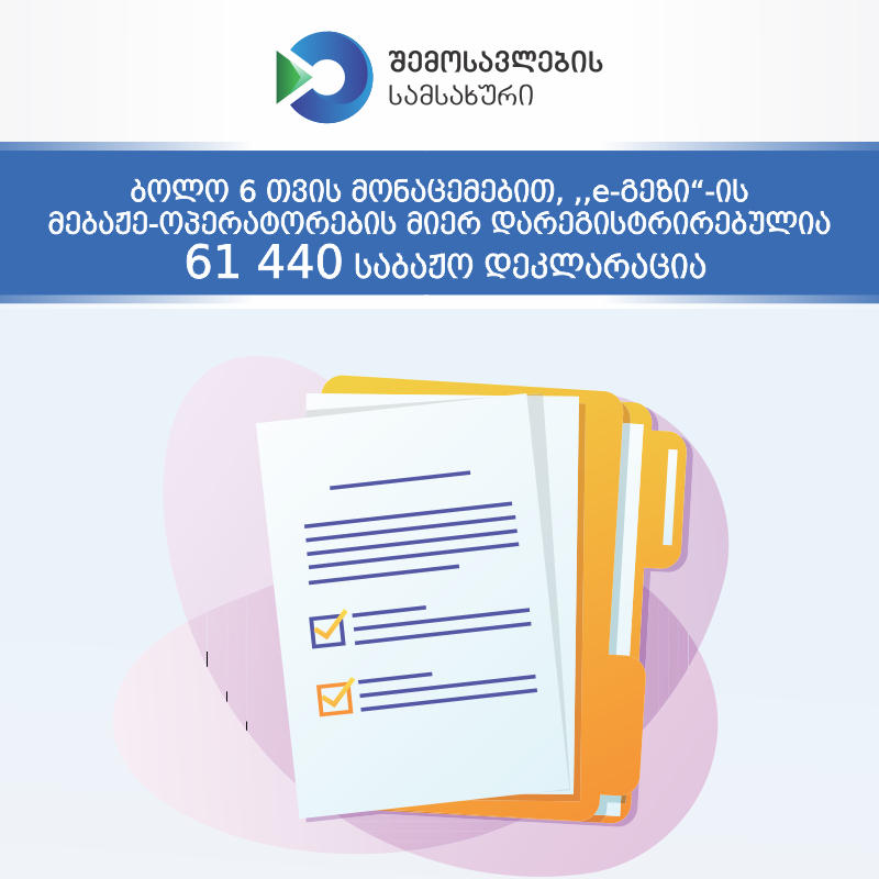ბოლო 6 თვის მონაცემებით, „e-გეზი-ის“ მებაჟე-ოპერატორების მიერ  61 440 საბაჟო დეკლარაციაა დარეგისტრირებული