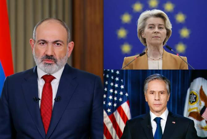 ნიკოლ ფაშინიანი, ურსულა ფონ დერ ლაიენი და ენტონი ბლინკენი სამმხრივი თანამშრომლობის გზებს განიხილავენ