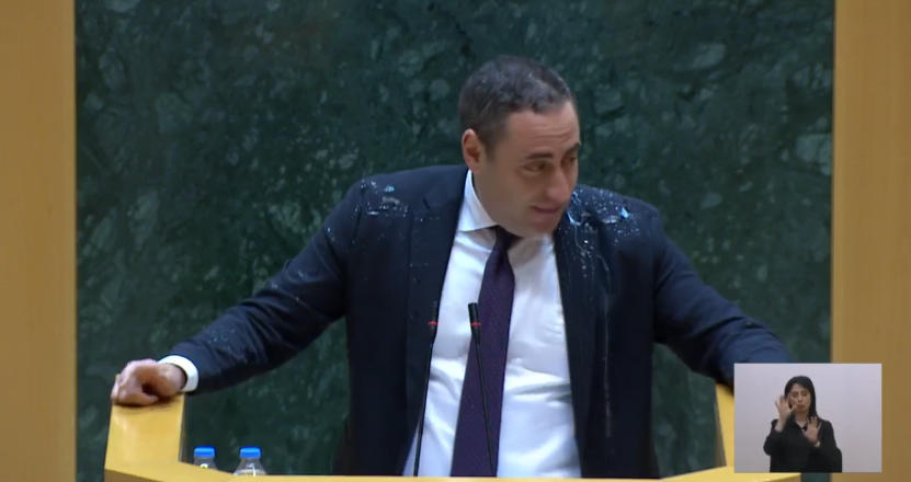 გიორგი ვაშაძეს საპარლამენტო ტრიბუნაზე სიტყვით გამოსვლისას ირმა ზავრადაშვილმა წყალი შეასხა