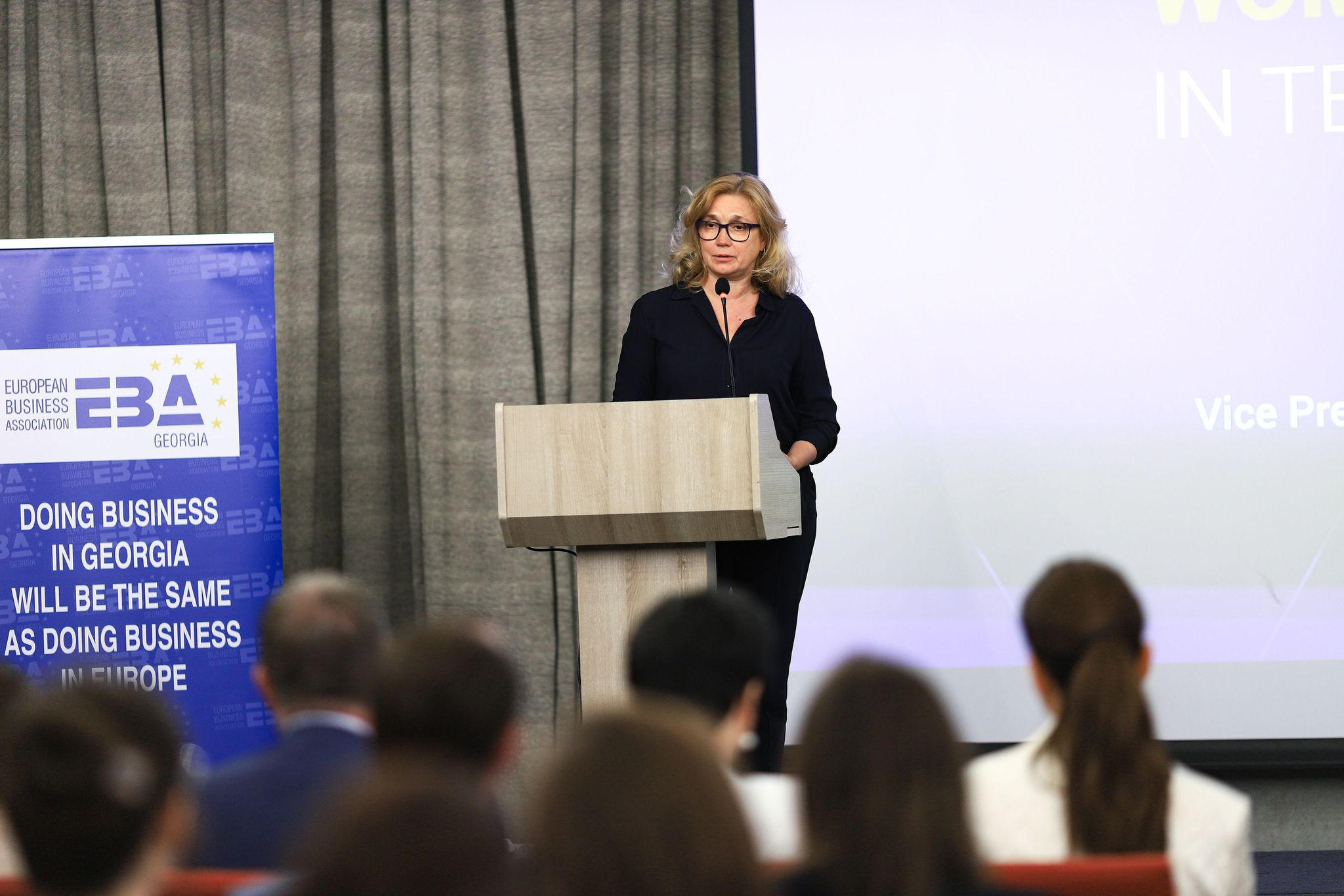 ევროპის ბიზნეს ასოციაციის პრეზიდენტი ირინა საკი - მოხარულები ვართ, რომ BTU-ს ქალთა გაძლიერების პროექტს მხარს ვუჭერთ