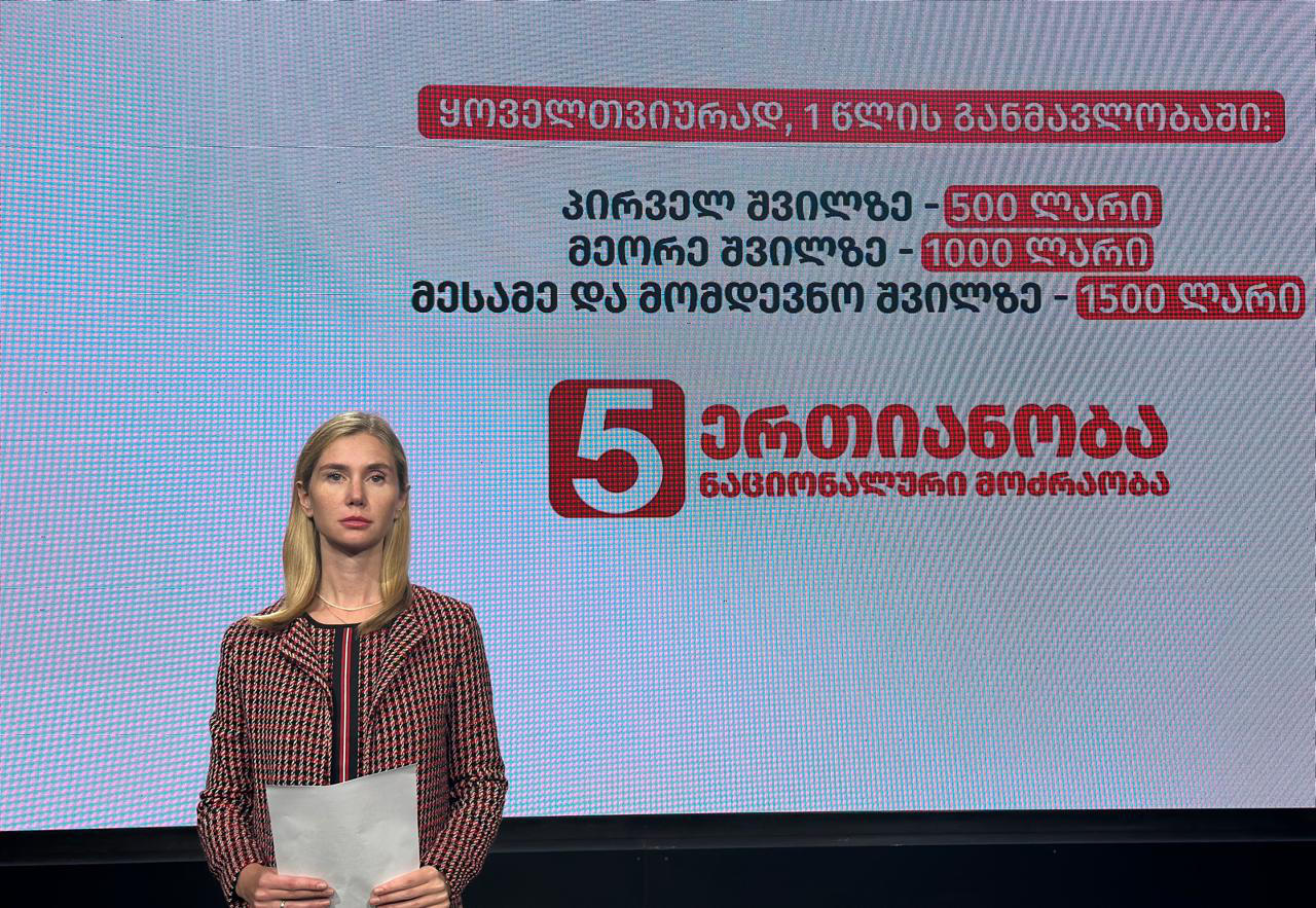 თინა ბოკუჩავა - ყოველ ახალშობილზე ოჯახები ყოველთვიურად, 1 წლის განმავლობაში სახელმწიფოსგან მიიღებენ - პირველ შვილზე 500, მეორე შვილზე - 1000 და მესამე და ყოველ მომდევნო შვილზე 1500 ლარის მხარდაჭერას