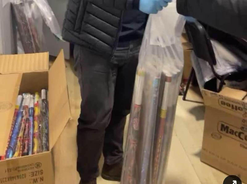 According to "Girchi-Droa", as a result of a search conducted at the party's office, police seized eggs and fireworks