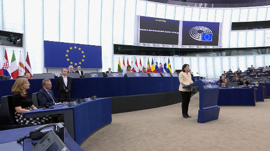 სალომე ზურაბიშვილი ევროპარლამენტში გამოსვლისას - საქართველოში ხალხი ქუჩებში მასობრივად გამოდის მაშინ, როცა გრძნობს, რომ სასწორზე ეგზისტენციალური საკითხი დევს და დღეს ეს სწორედ ასეა