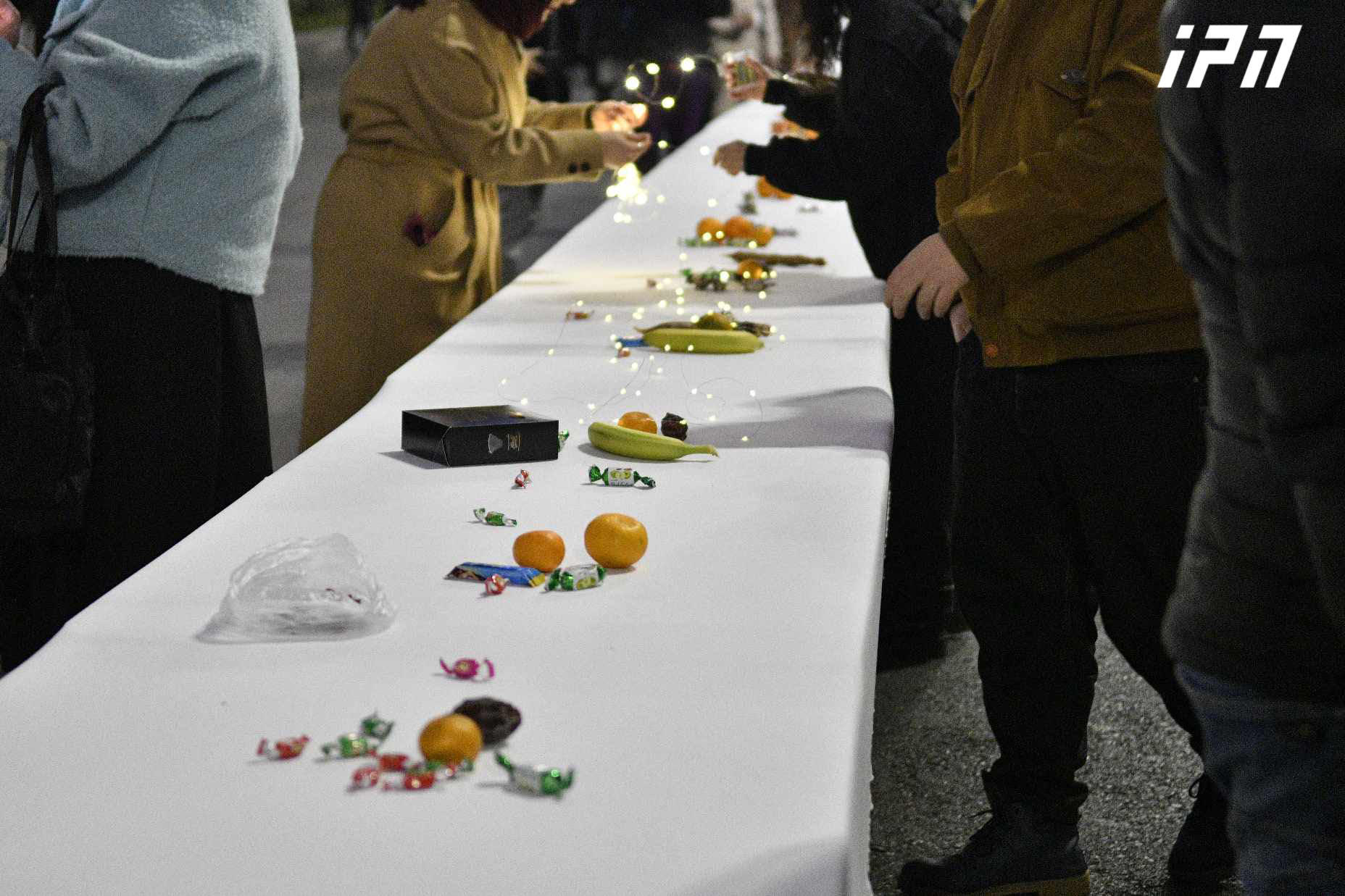 Protesters set up a festive table on Rustaveli Avenue