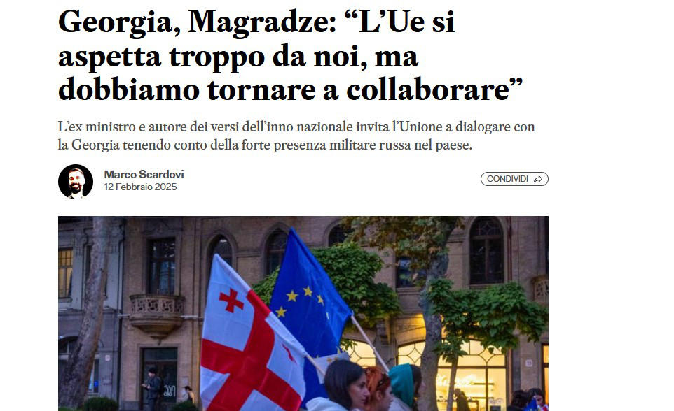 იტალიური ჟურნალი საქართველოს შესახებ პოეტ დათო მაღრაძის წერილს - „მოქალაქეში ადამიანის გადასარჩენად“, აქვეყნებს