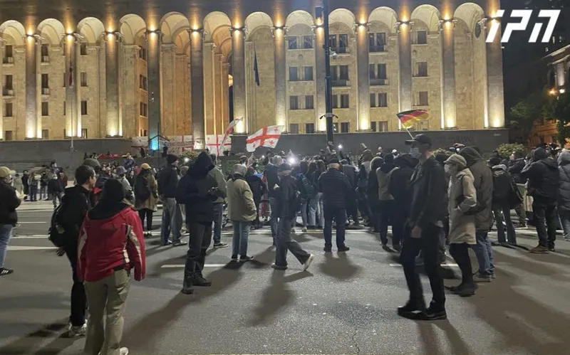 A protest is taking place on Rustaveli Avenue