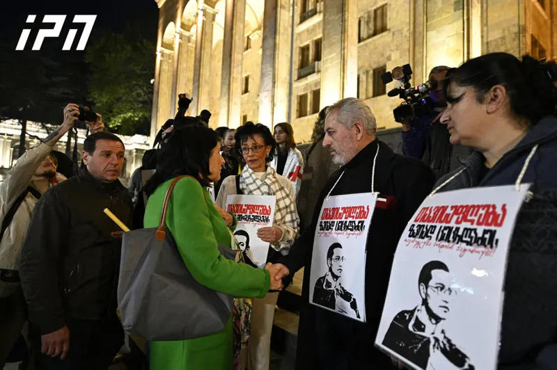 Salome Zurabishvili arrived at the ongoing protest near the Parliament