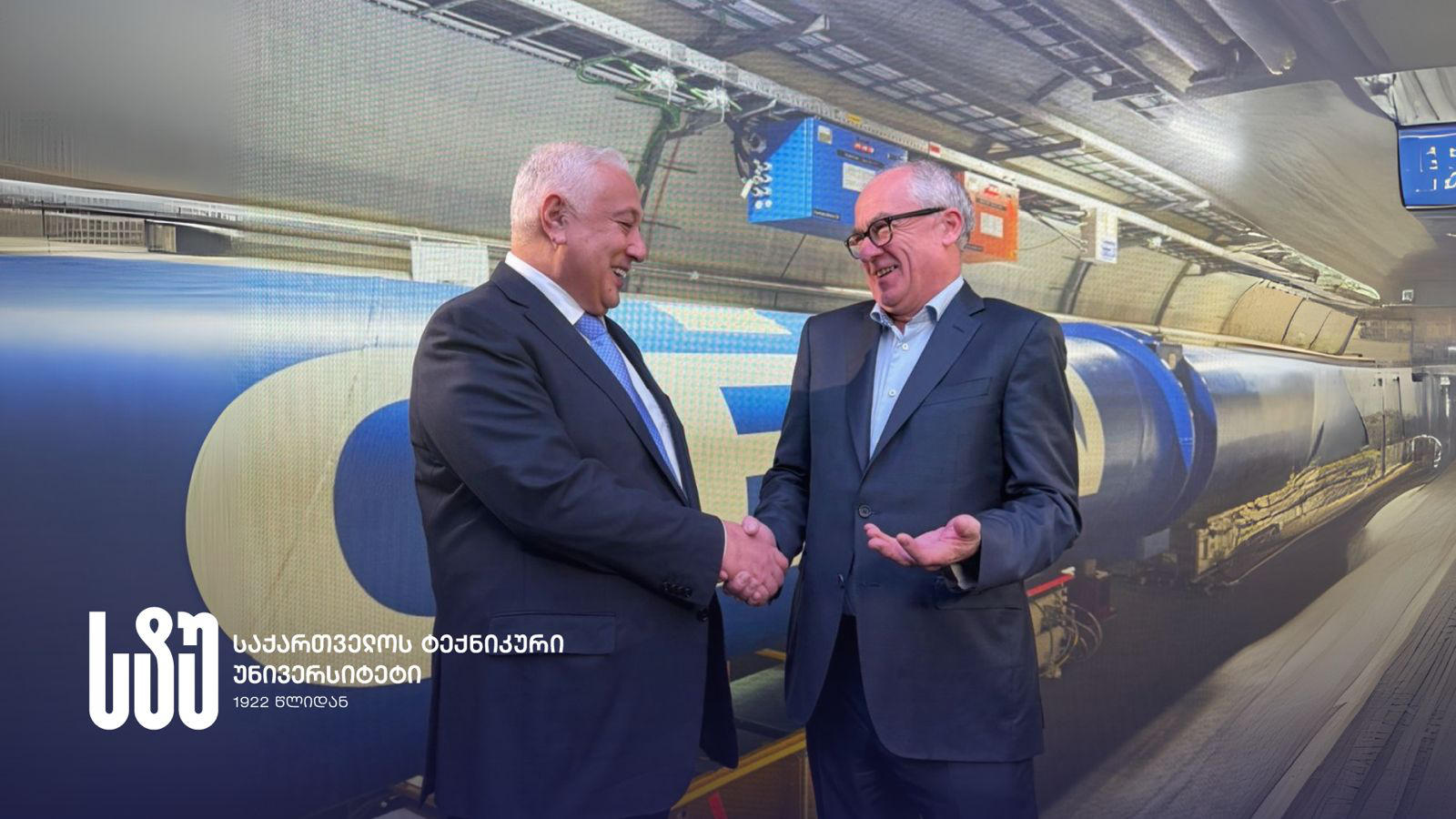 საქართველოს ტექნიკური უნივერსიტეტის რექტორის, დავით გურგენიძის და CERN-ის ახლადარჩეული, მომავალი გენერალური დირექტორის, მარკ თომსონის შეხვედრა ჟენევაში გაიმართა