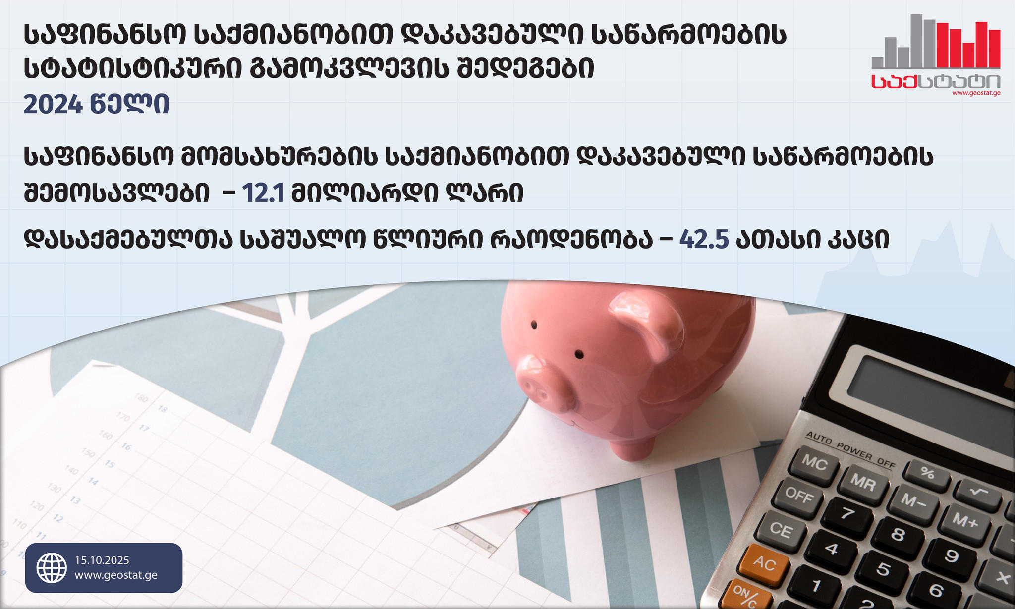 „საქსტატი“ – 2024 წელს საქართველოში საფინანსო მომსახურების საქმიანობით დაკავებული საწარმოების შემოსავლებმა 12.1 მლრდ ლარი შეადგინა