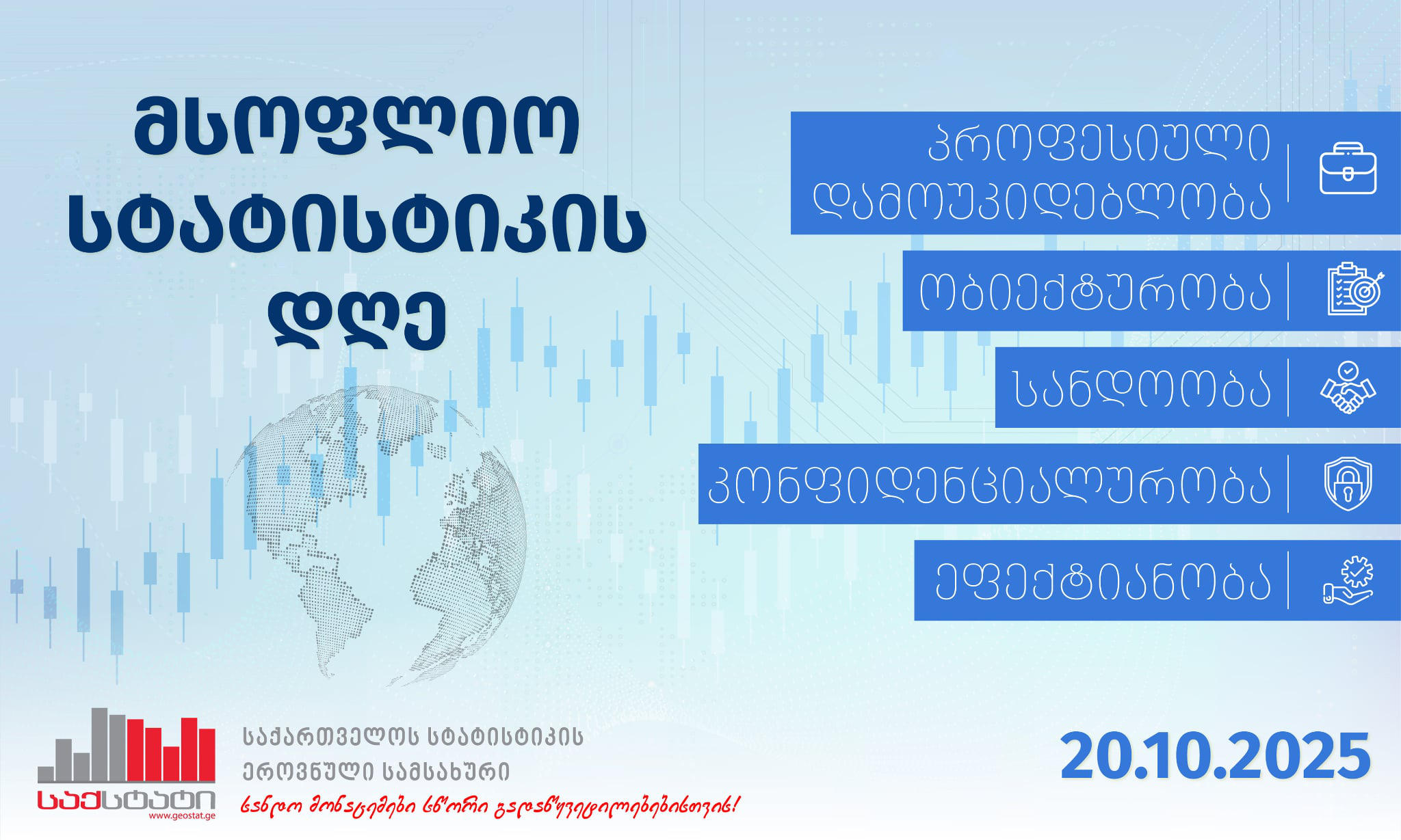 20 ოქტომბერს, საერთაშორისო საზოგადოება სტატისტიკის მსოფლიო დღეს აღნიშნავს