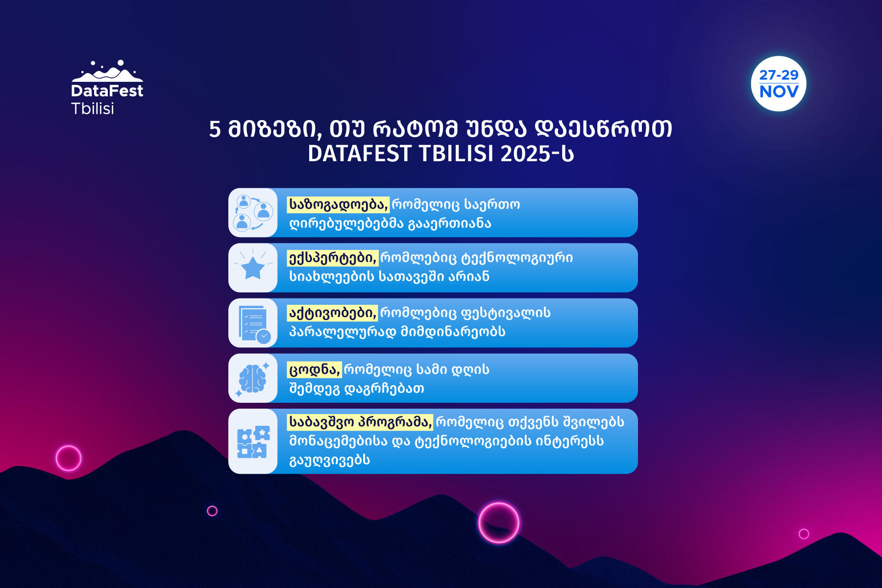 5 მიზეზი, თუ რატომ უნდა დაესწროთ DataFest Tbilisi 2025-ს