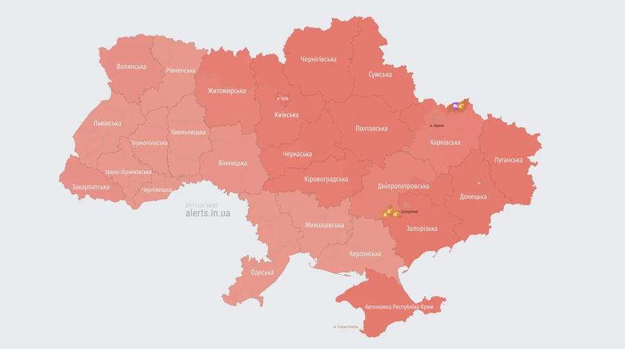 უკრაინული მედია - უკრაინის ტერიტორიაზე საჰაერო განგაშია გამოცხადებული, კიევში აფეთქებების ხმა ისმის