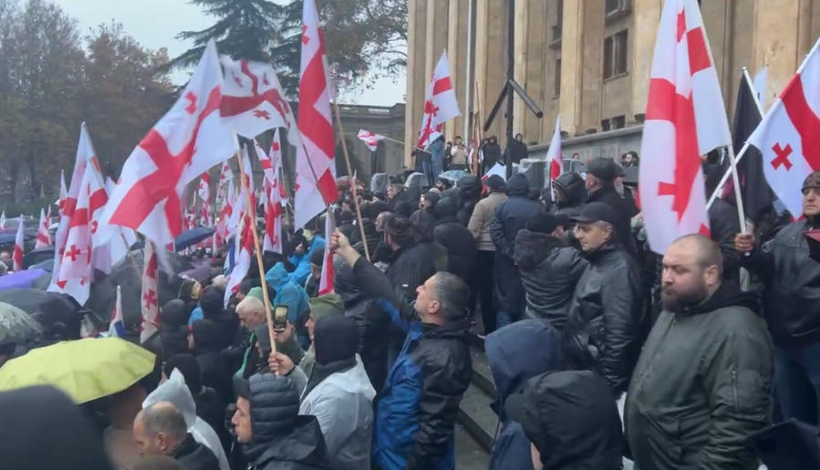 პარლამენტთან Eagle Hills-ის პროექტის წინააღმდეგ საპროტესტო აქცია მიმდინარეობს