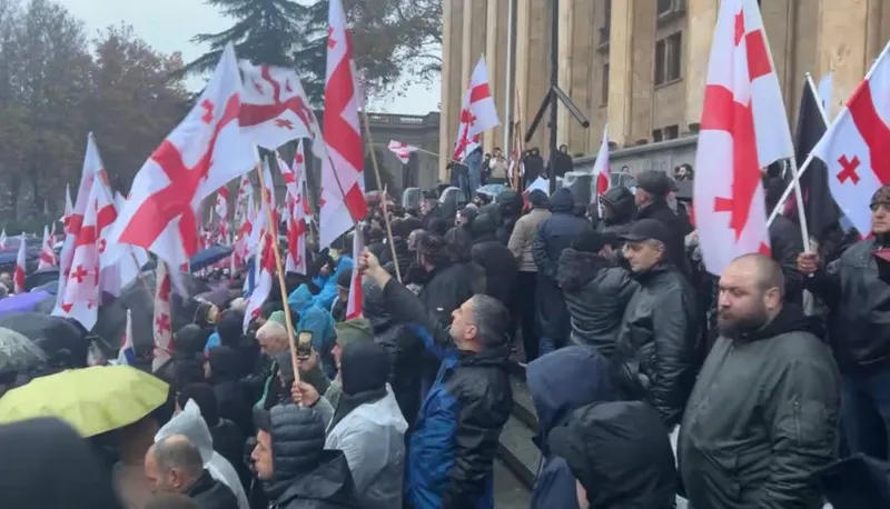 一个抗议集会正在议会附近举行,反对Eagle Hills项目。