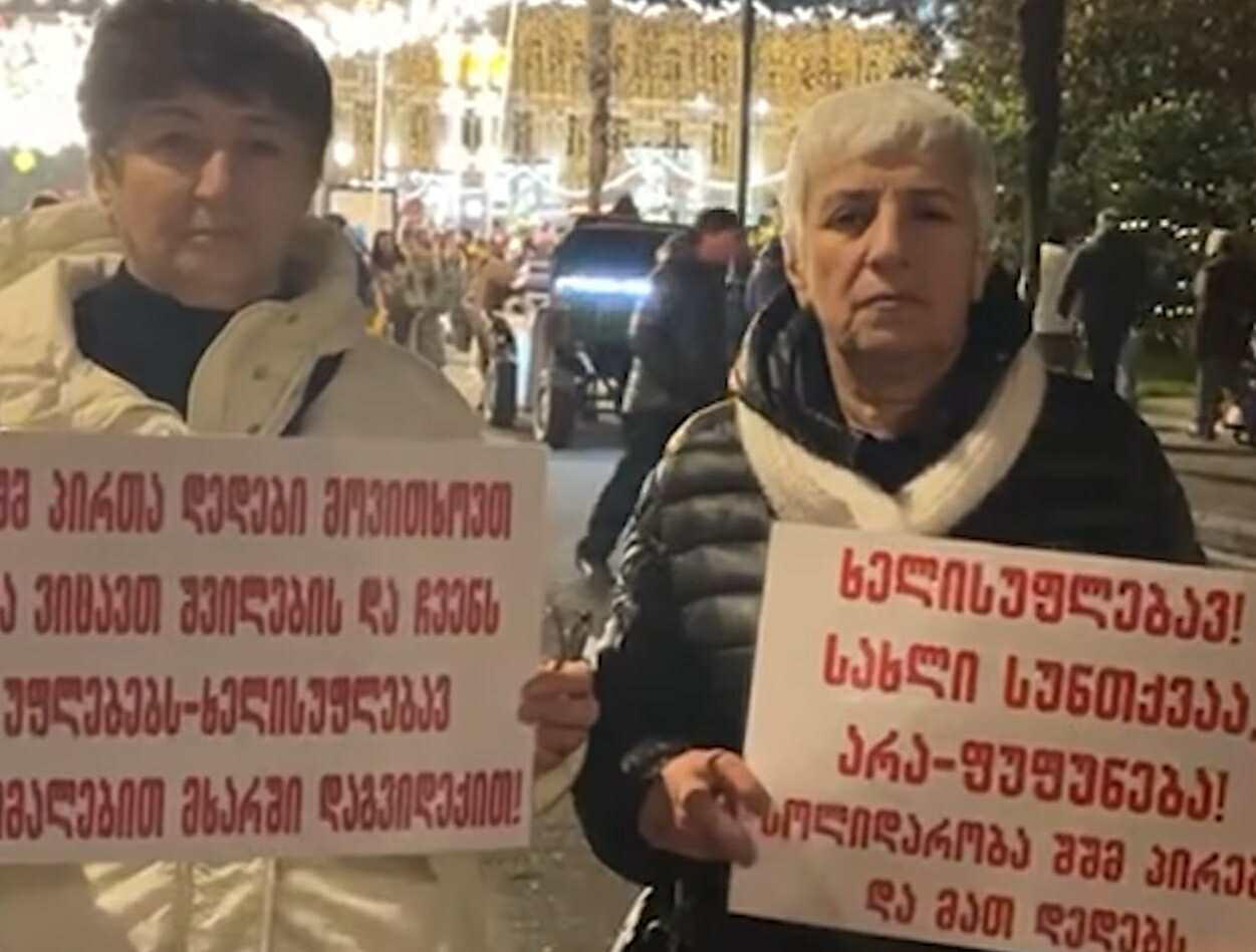 ბათუმში, ევროპის მოედანზე, სადაც საახალწლო ღონისძიება მიმდინარეობს, რამდენიმე მოქალაქე მივიდა ბანერებით