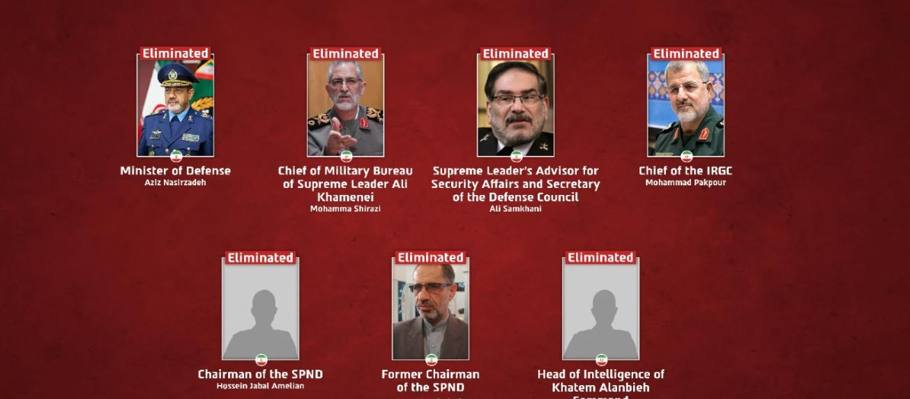 ისრაელის თავდაცვის ძალები ირანის უსაფრთხოების ხელმძღვანელობის რამდენიმე წევრის, მათ შორის თავდაცვის მინისტრის და ისლამური რევოლუციის გუშაგთა კორპუსის მეთაურის, მკვლელობას ადასტურებს