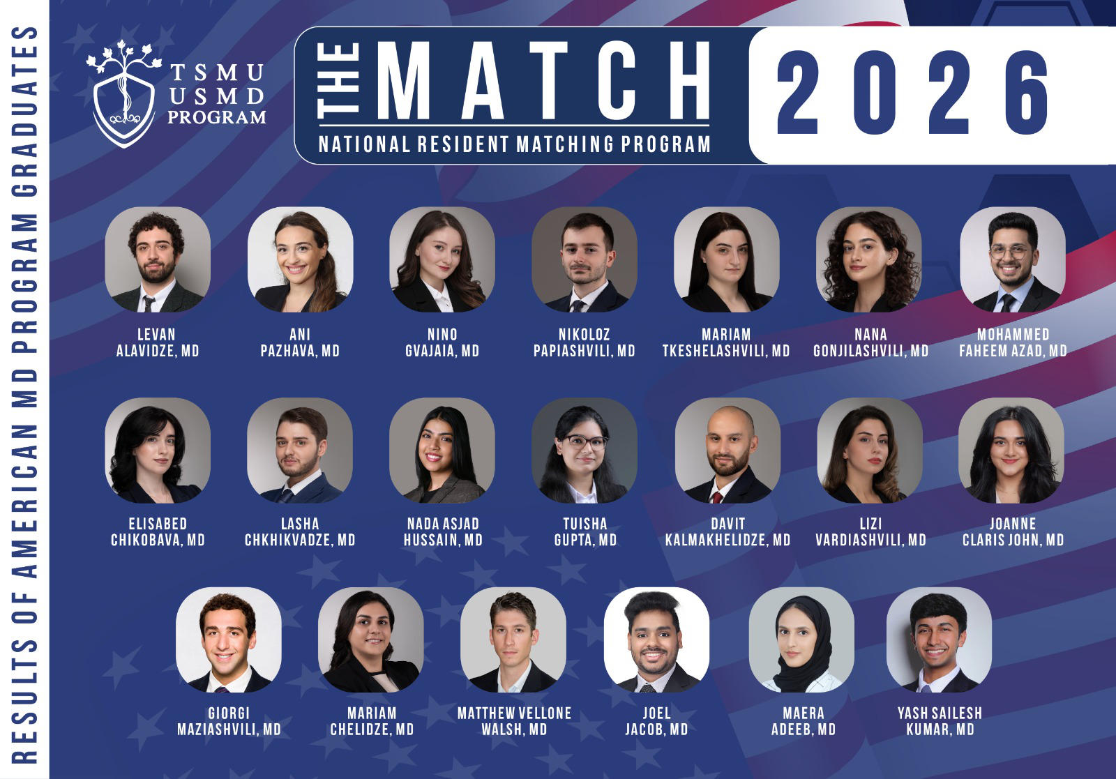 აშშ-ში, რეზიდენტურაში წელს თსსუ-ის დიპლომირებული მედიკოსის ამერიკული პროგრამის 20 კურსდამთავრებული ჩაირიცხა