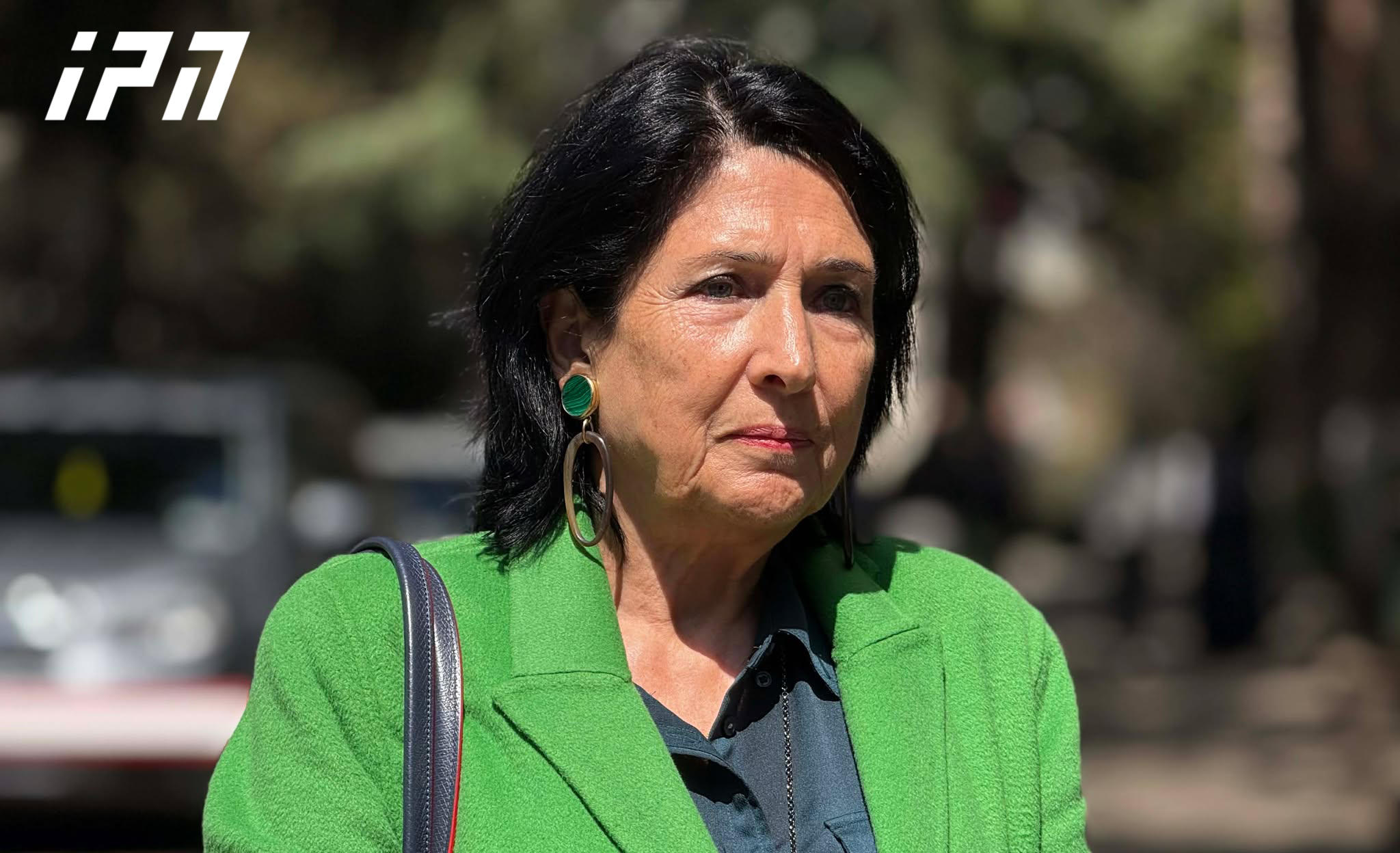 Salome Zurabishvili arrives at Tbilisi Court of Appeals where a judgment may be announced in relation to actor Andro Chichinadze, comedian Onise Tskhadadze and 9 others