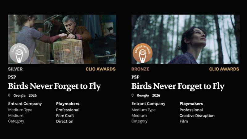 PSP-ს კამპანიის „ჩიტებს ფრენა არ ავიწყდებათ“ კიდევ ერთი საერთაშორისო აღიარება - CLIO Awards-ის 2 ჯილდო მოიპოვა